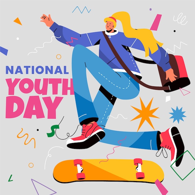 Бесплатное векторное изображение Плоский национальный день молодежи иллюстрация
