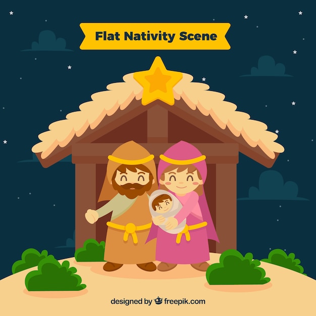 Flat nativity scene background