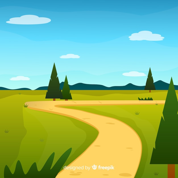 Flat Natural Background with Landscape – Vector Templates