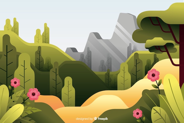 Бесплатное векторное изображение Плоский природный ландшафт с растительностью