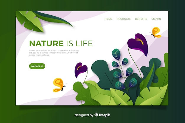 Flat nature landing page template