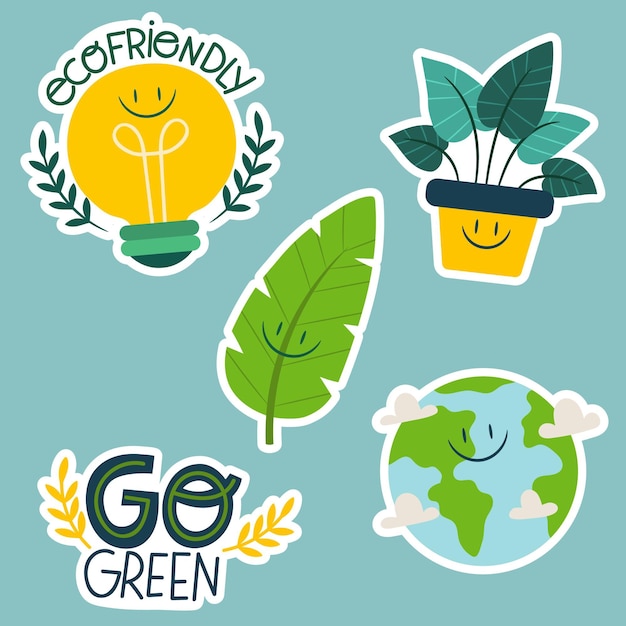 Flat nature stickers collection