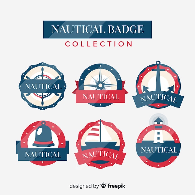 Vettore gratuito collezione di badge nautico piatto