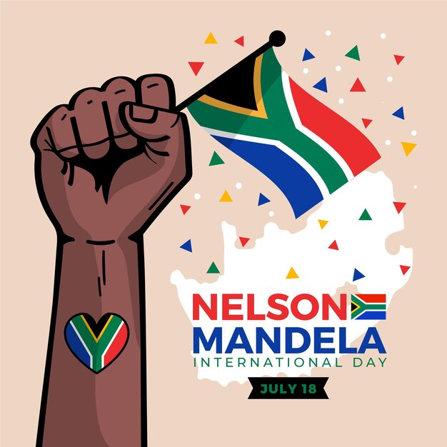 Flat nelson mandela international day illustration