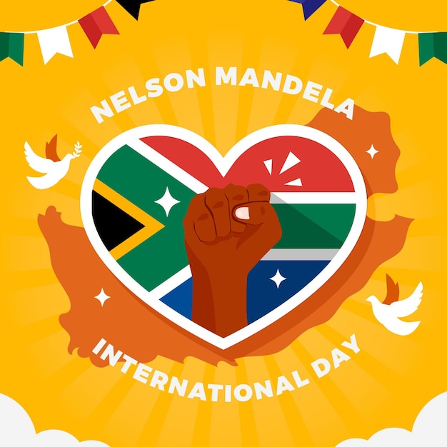 Flat nelson mandela international day illustration