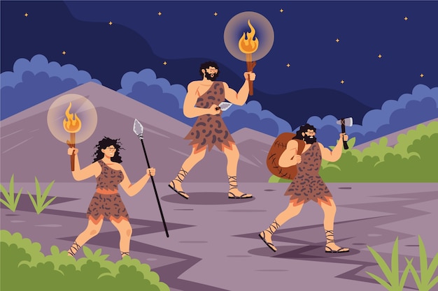 Free vector flat neolithic people illustration