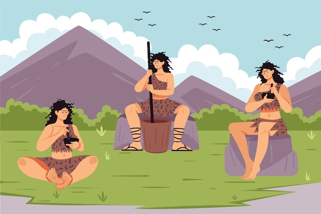 Free vector flat neolithic people illustration