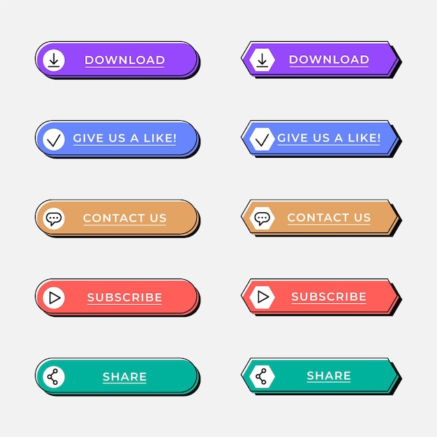 Flat neon call to action button pack