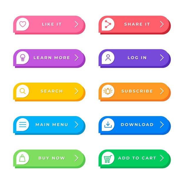 Flat neon call to action button pack