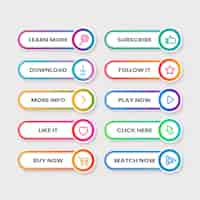 Free vector flat neon call to action button pack