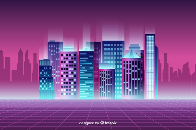Бесплатное векторное изображение Плоский неоновый городской пейзаж