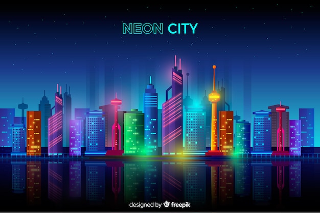 Free vector flat neon cityscape