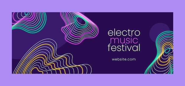 Vettore gratuito modello di copertina per social media festival di musica elettronica al neon piatto