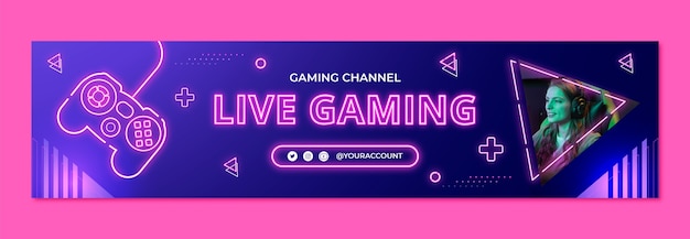 Vettore gratuito modello di banner di contrazione di gioco al neon piatto