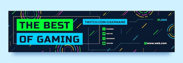 Flat neon gaming twitch banner template