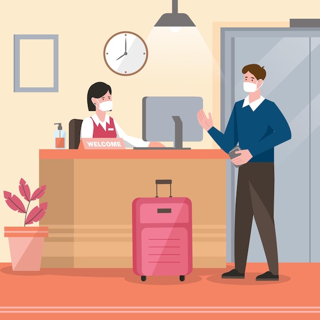 Free vector flat new normal in hotels illustration