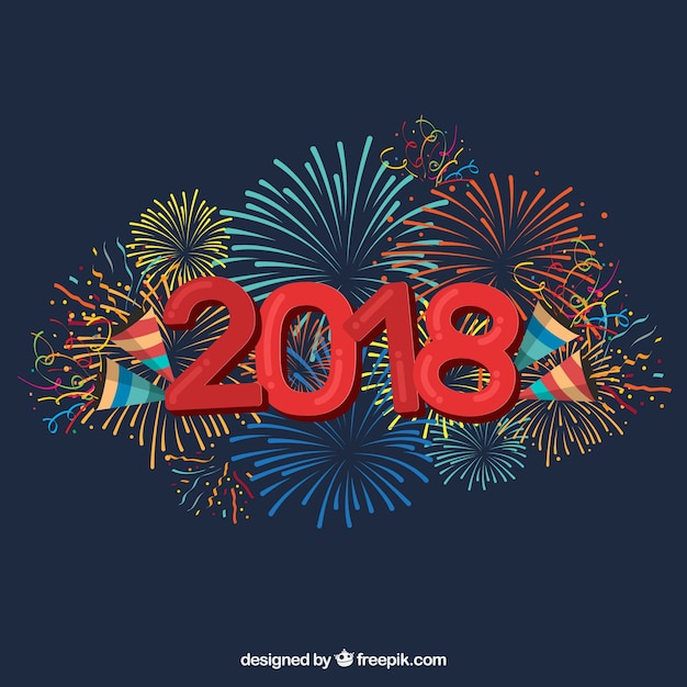 Новый год 2018 фон с фейерверками и конфетти