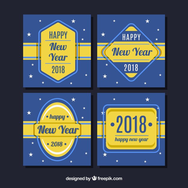 Piatto nuovo anno 2018 carte in blu e giallo