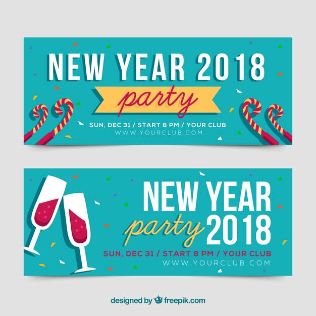 Flat new year 2018 party banners
