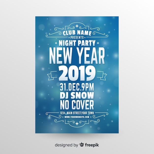 Flat new year 2019 flyer template