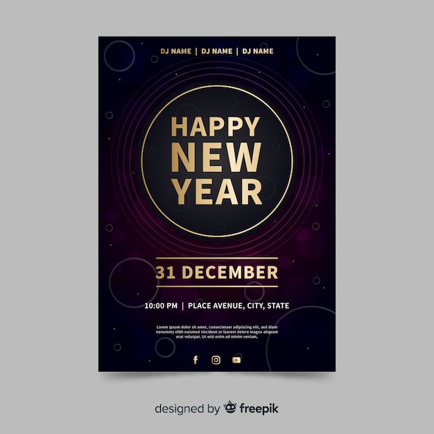 Flat new year 2020 party flyer template