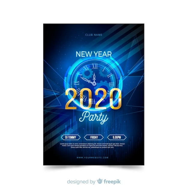 Flat new year 2020 party poster template