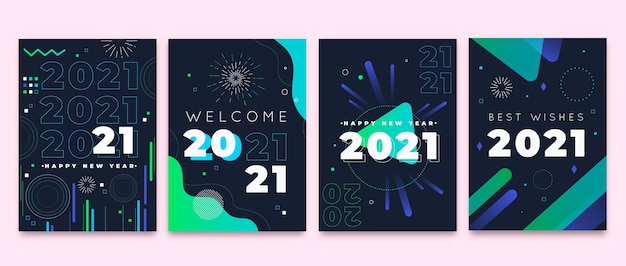 Flat new year 2021 cards