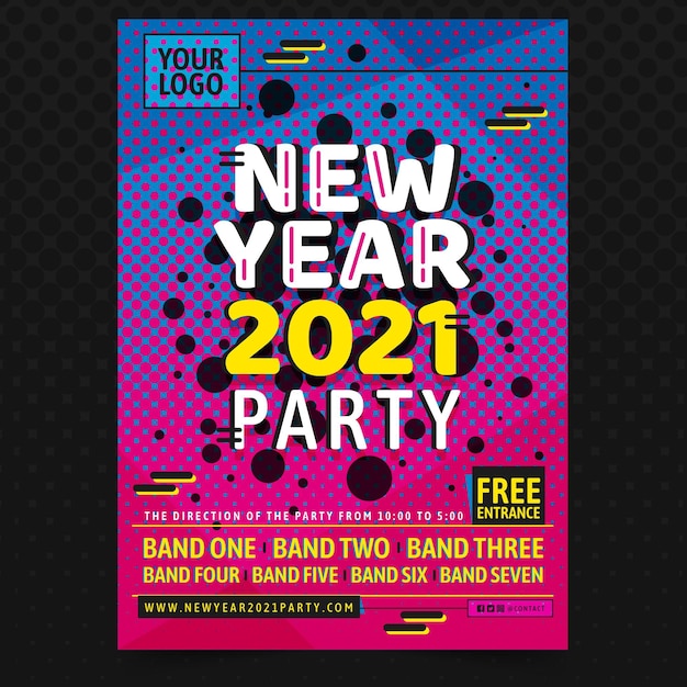 Free vector flat new year 2021 party flyer template