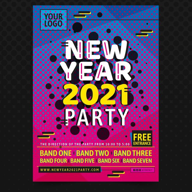 flat new year 2021 party flyer template