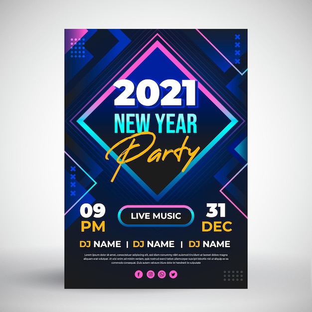 Free vector flat new year 2021 party flyer template