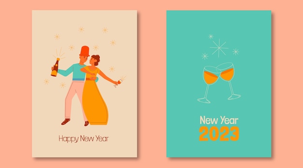 Free vector flat new year 2023 greeting cards set