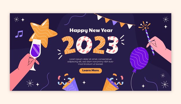 Flat new year 2023 horizontal banner template