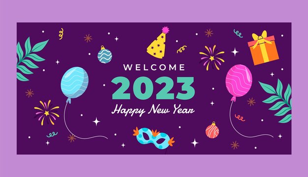 flat new year 2023 horizontal banner template