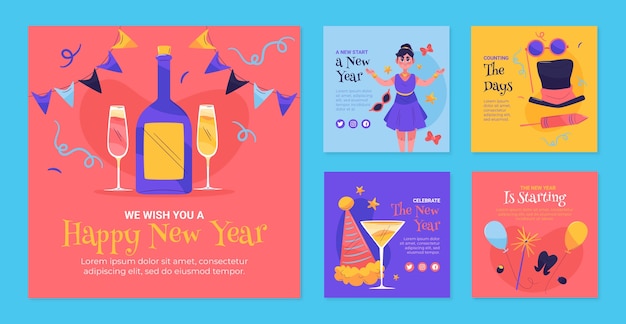 Flat new year 2023 instagram posts collection