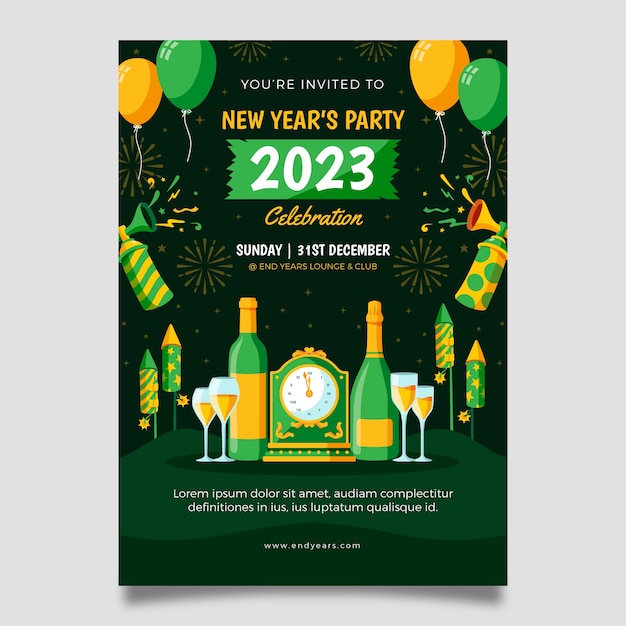 Flat new year 2023 invitation template