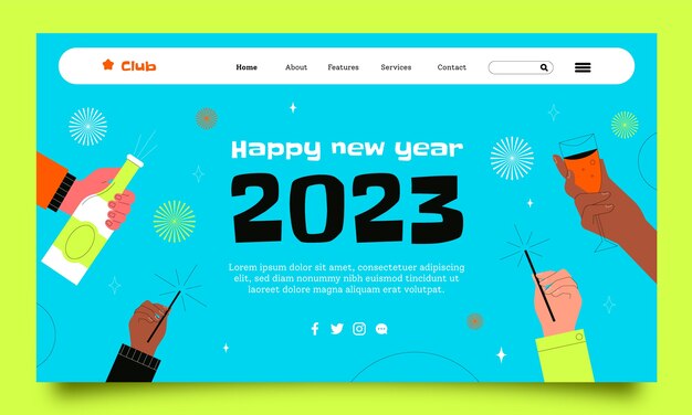 Flat new year 2023 landing page template