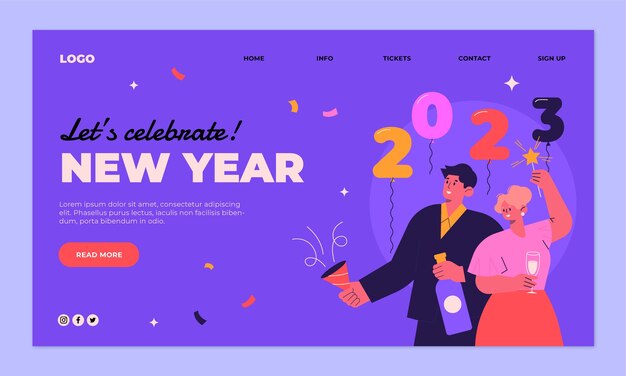 Flat new year 2023 landing page template