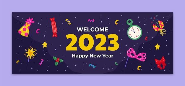 flat new year 2023 social media cover template