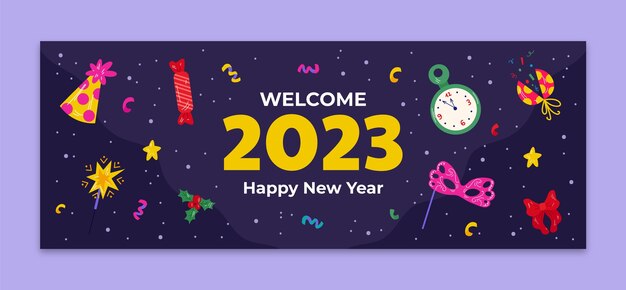 Flat new year 2023 social media cover template