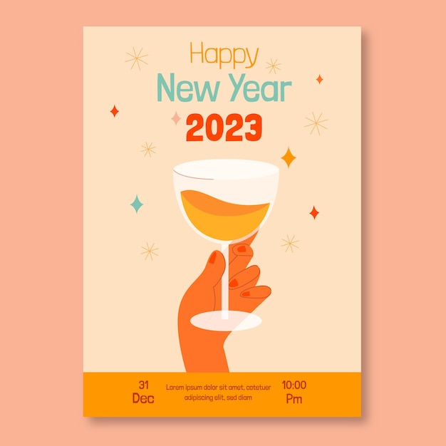 Flat new year 2023 vertical poster template