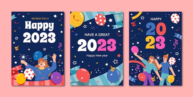 Vettore gratuito collezione di carte piatte di capodanno