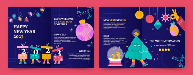 Flat new year celebration brochure template