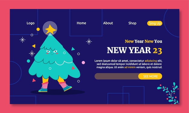 Vettore gratuito modello di pagina di destinazione per la celebrazione del nuovo anno piatto
