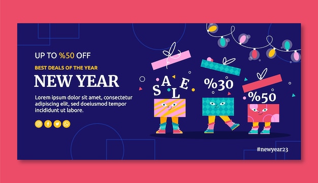 flat new year celebration sale banner template