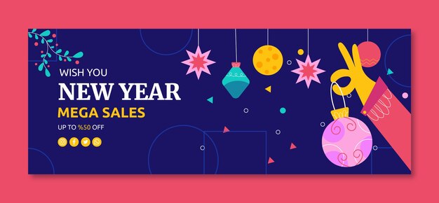 Flat new year celebration social media cover template