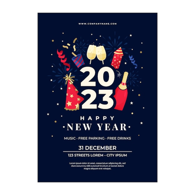 Free vector flat new year celebration vertical poster template