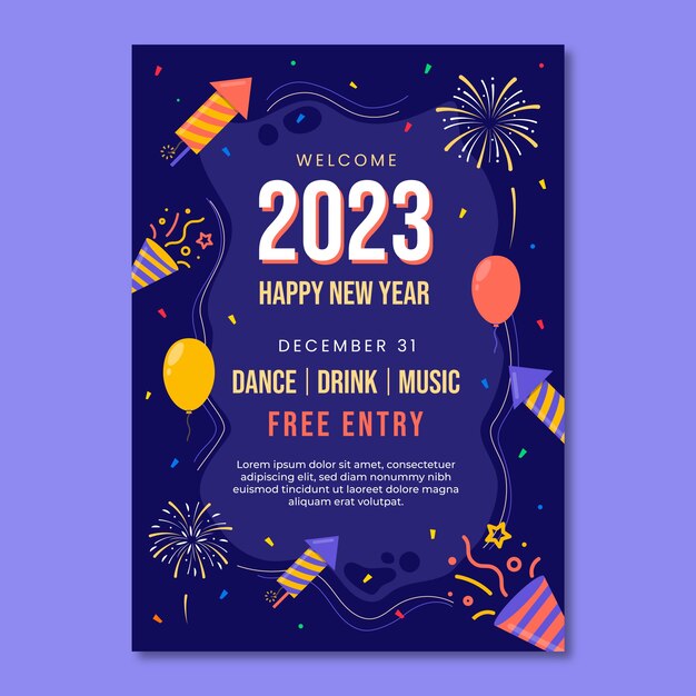 flat new year celebration vertical poster template