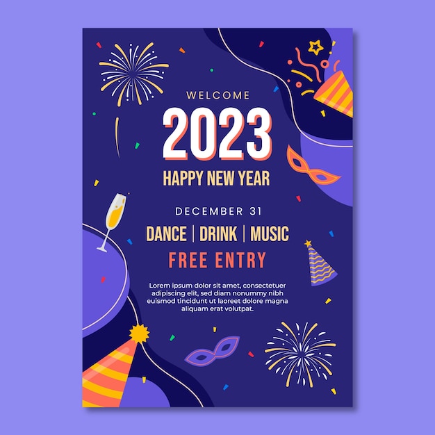 flat new year celebration vertical poster template