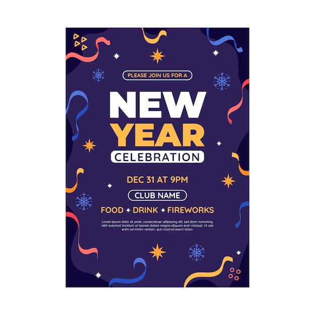 Flat new year eve’s party invitation template – Free Vector Download