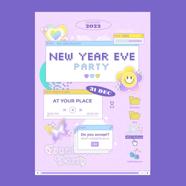 Free vector flat new year eve's party invitation template